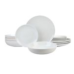 12 Piece Coupe Stoneware Dinnerware Set with Dinner Bowl, Service for 4, White