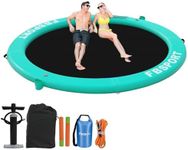 FBSPORT Inflatable Dock Floating Platform, 8ft Inflatable Water Hammock Floating Deck for Lake W/Cupholder, Round Floating Ring Sunchill Float Ring, Pool Float Raft Lounger Island Platform Pad