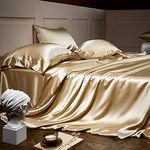 Orose 4Pcs 25 Momme Charmeuse Silk Flat Sheet Set 100% Mulberry Seamless Silk Bedding Sheets Top Bottom Sheet (Soft Yellow, Queen)