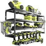 MOOMSINE 4 Layer Power Tool Organizer Wall Mount, Battery Tools Holder with Charging Station Shelf, Cordless Drill Hanger Storage Rack for Garage Organization, Workshop, Pegboard - 32 Inch 8 Slots