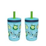 Zak Designs Kelso 15 oz Tumbler Set, (Campout) Non-BPA Leak-Proof Screw-On Lid with Straw Made of Durable Plastic and Silicone, Perfect Baby Cup Bundle for Kids (2pc Set)