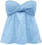 GORGLITTER Women's Flowy Tube Top Twist Front Cut Out Eyelet Strapless Embroidery Bandeau Blue X-Small