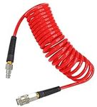 YOTOO Air Compressor Hose Polyurethane Recoil 5m Long 6mm ID x 9.5mm OD air Hose with Bend Restrictor, 1/4" Europe Quick Coupler and Plug, Red