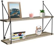 Sorbus® Floating Shelf with Metal Brackets — Wall Mounted Rustic Wood Wall Storage, Decorative Hanging Display for Trophy, Photo Frames, Collectibles, and Much More (2-Tier – Grey)