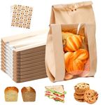 ZENFUN 100 Pack Paper Bread Bags with Stickers, Paper Bakery Bags with Clear Window, Kraft Food Packaging Storage Bakery Bag Packaging for Homemade Bread, Cookies, Donuts, 8.3 x 4 x 12.6 Inches