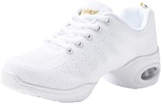 Linodes Women's Breathable Dance Sneaker with Split Sole and Air Cushion Jazz Dance Walking Shoes, White, 7.5