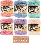 Lily Sugar 'n Cream Yarn Bundle 6 Balls 100% Cotton Plus Bamboo Knitting Gauge Worsted #4 Weight (Mix 105)