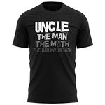 Purple Print House Funny Gifts for Uncle - Mens Uncle The Man The Myth The Bad Influence T Shirt - Funny Birthday Gift for Best Uncle Ever - from Niece or Nephew, L, Black