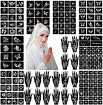 ChurlChurl Henna Tattoo Stencil Kit 190pcs, 24 Sheets Henna Stencils Reusable Temporary Indian Arabian Glitter Airbrush Tattoo Stencils for Face Body Paint DIY