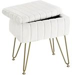 Greenstell Vanity Stool Chair Faux Fur with Storage, 19.4" H x 15.7" L x 11.8" W Soft Ottoman 4 Metal Legs with Anti-Slip Feet, Furry Padded Seat, Modern Multifunctional Chairs for Makeup, Bedroom