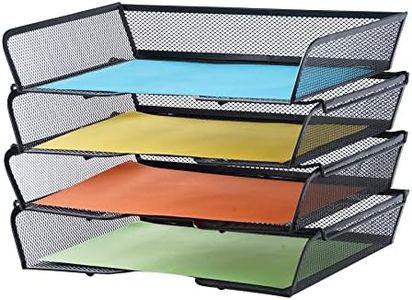 4 Tier Mesh Stackable File Trays Letter Trays,Office Paper Organizer for Desk,File Organizers and Storage,Black