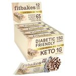Fit bakes 65 Calories Keto Cookies & Cream Mini Bars (12x19g) Diabetic Chocolate Keto Snack, 1 Net Carb Low Sugar Chocolate Bar, Diabetic Sweets Biscuits, Low Calorie Snack Crunch Cake, Fitbakes