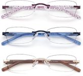 LOVIVY 3 Pack Rimless Reading Glasses for Women Blue Light Blocking Readers Tinted Edge Spring Hinge Pattern Print Arm Eyeglasses Mix 1.25