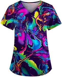 Print Scrubs for Women Stretch V Neck Short Sleeve Nursing Shirt Cute Tie-Dye Printed Scrub Tops Women Summer Funny Pattern Holiday Nurse Shirts Medical Uniform with Pockets 06-Blue M