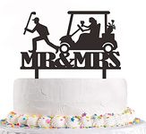 Golf Wedding Cake Topper, Funny Golf Theme Wedding Cake Topper - Groom Run Ahead and Bride Rides Golf Cart Chased - Mr and Mrs Cake Topper