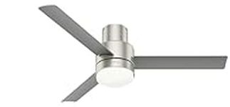 HUNTER FAN Ceiling Fan Gilmour 132 cm Indoor and Outdoor, with Light and Handheld Remote, Matte Nickel, 3 Blades Matte Silver and Matte Silver Ideal for Summer or Winter, Model 50939