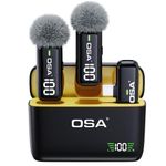 OSA Lavalier Microphone for Phone with Charging Case and Transmitter Digital Display - Set of 2, for USB C Phone, Recording, Professional Video Recording, Lapel Mic (USB Type C)