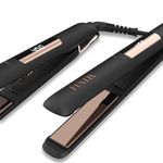 FUNTIN S10 Hair Straightener, Flat Iron - 100% Pure Titanium Flat Iron for straightening Curls Ion 2 in 1 Inside 1 Inch (Black Rose Golden)