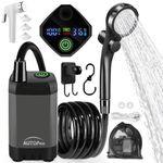 AUTOPkio Portable Camping Shower, Upgraded Outdoor Shower with 6000mAh Rechargeable Pump & Battery, Intelligent Digital Display for RV, Pet, Car Washing, Emergency (Grey)
