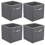 Foldable Square Canvas Storage Bins Collapsible Folding Box Fabric Cubes Organisers for Toys, Magazines, Nursery Items, Clothes, Art & Craft Supplies (Large 30 x 30 x 30 cm) (Grey, 4)