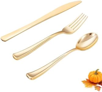 WDF 500PCS Gold Plastic Silverware Set Disposable - Gold Cutlery Set Plastic - 250Forks, 125 Spoons, 125 Knives for Thanksgiving Party, Birthday, Wedding