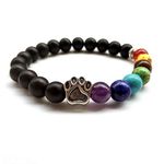 Natural Stone 7 Chakra Dog Paw Charm Lava Rock Mala Beads Elastic Bracelet Yoga Meditation Healing Bangle