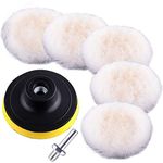 SIQUK 7 Pieces Wool Polishing Buffing Pads Set with 150mm/6 Inch Woolen Waxing Pads Car Polishing Pad and Drill Adapter for Car Polishing Buffing