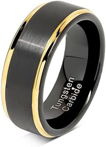 100S JEWELRY Tungsten Rings for Men Two Tone Black Gold Wedding Band Center Brushed Engagement Size 6-16 (Tungsten, 8)