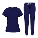 niaahinn Scrub for Women Scrubs Top with Classic V-Neck & Yoga Jogger Pants Medical Nursing Uniform Scrub Set (Navy Blue, S)