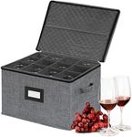 homyfort Wine Glass Storage with Dividers - China Storage Containers Stemware Storage Cases Hard Shell for 12 Red Wine Glasses, Stackable Crystal Glassware Storage with Label, Handles (Dark Grey)