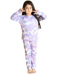 ANTHRILO Pure Cotton Printed Pyjama Set for Girls | Sleepwear | Night Suit, Night Wear | Long Sleeves T-Shirt & Pyjama | Regular Wear | 9-10 Years | Purple