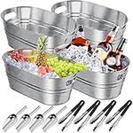 Kochorie 4 Pieces Galvanized Metal Drink Cooler Beverage Tubs Insulated Drink Tub with 4 Ice Scoop and 4 Stainless Steel Tongs 4 Gallons Beverage Ice Tubs for Summer Parties