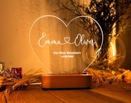 Artistic Gifts Personalized 3D Illusion LED Table Lamp | Customized Name Lamp for Couple Gift Anniversary, Wedding, Marriage, Valentine Day- Wooden Base, Warm White Light. (Heart)