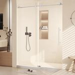 GarveeHome Modern Frameless Shower Door in Stainless Steel 56 to 60" W x 76" H (10mm), Tempered Glass Shower Doors with Seal Strip Parts and Handle, Easy Sliding Shower Door, Easy to Clean