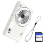 SMARTKLIK Digital Camera FHD 4K 44MP with 64GB SD Card 16X Digital Zoom 2024 Point and Shoot Digital Cameras 1080P Cheap Simple Compact Portable Small Vintage Camera Gifts for Teens Kids (Purewhite)