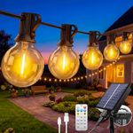 litogo Solar Festoon Light Outdoor with Remote,13M/43FT Dimmable Garden String Lighting Waterproof,USB Solar String Lights with 8 Modes LED G40 Shatterproof Bulbs for Fence Patio Gazebo Party