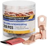 haisstronica 10pcs 2/0 AWG - 3/8"(M10) Battery Cable Lugs, Heavy Duty Copper Wire Lugs with 10pcs 3:1 Adhesive Heat Shrink Tubing, 00 Gauge Copper Lugs, Battery Terminal Connector, Battery Cable Ends