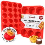 Walfos Silicone Muffin Pan Set - Regular 12 Cups Silicone Muffin Tray and 24 Cups Mini Cupcake Pan - Non-Stick BPA Free Silicone Baking Pan, Great for Making Muffin Cakes, Tart, Bread