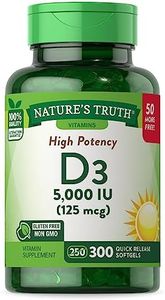 Nature's Truth Vitamin D 5000 250 + 50 Softgels, 300 Count