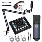 DIGIMORE Condenser Microphone Kit with Studio Headphones, Live Sound Card, Boom Arm Stand, Shock Mount and Pop Filter Ideal for Recording, Starmaker Singing, Live Streaming and Podcast Setup (D-440)