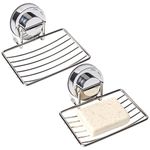 Soap Dish Holder, 2 Packs SUS304 Stainless Steel Soap Basket with Powerful Vacuum Suction Cup, Fast Drying Soap Tray for Shower Bathroom Kitchen Sinks