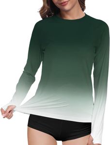 TOIUUI Women Rash Guard Long Sleeve UPF 50+ UV Protection Quick Dry Water and Cooling Sun Swim Shirts QYY24025 Green Gradient M