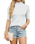 Bluetime Women Tops Half Sleeve Mock Turtleneck Tee Shirts Casual Slim Fit Basic Shirt Blouses, White, Small