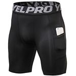 Black Compression Shorts Men with Pocket Cool Dry Gym Running Shorts Workout Leggings Shorts Sports Spandex Underwear