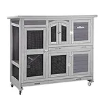 Aivituvin 47" Two Story Rabbit Hutch Bunny Cage with Wheels, Indoor Outdoor Guinea Pig Cage with 2 Deep No Leak Tray