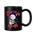 BLISSart Ceramic Coffee Mug, Black, 350 ml, 1 Piece, Printed Music is My Life Gift for Guitarist