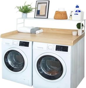 Washer Dryer Countertop for the Top, Wood Washer Dryer Topper with 2-Tier Shelf, Laundry Countertop with Edge Rails, Washer Dryer Cover for Laundry Room Organization, 27.5" W x 54" L, Natural