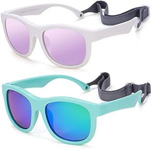 Flexible Polarized Baby Sunglasses with Adjustable Strap for Toddler Newborn Infant Age 0-24 Months (White/Purple Mirrored + Green/Green Mirrored) - 2 Pack