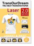 TransOurDream Tru-Transfer Paper Laser Printer Printing Inkjet Heat Transfer Vinyl 10 Sheets A4 Iron On Transfers Printable Htv for Light Fabric & T-Shirts Easy to Use Vibrant Colour