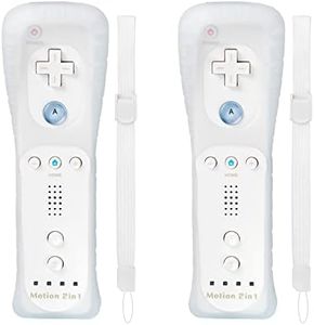 LORDONE Wii Remote Controller, Wireless Game Wii Remote with Motion Plus for Nintendo Wii and Wii U, with Silicone Case and Wrist Strap (2-Pack, White)